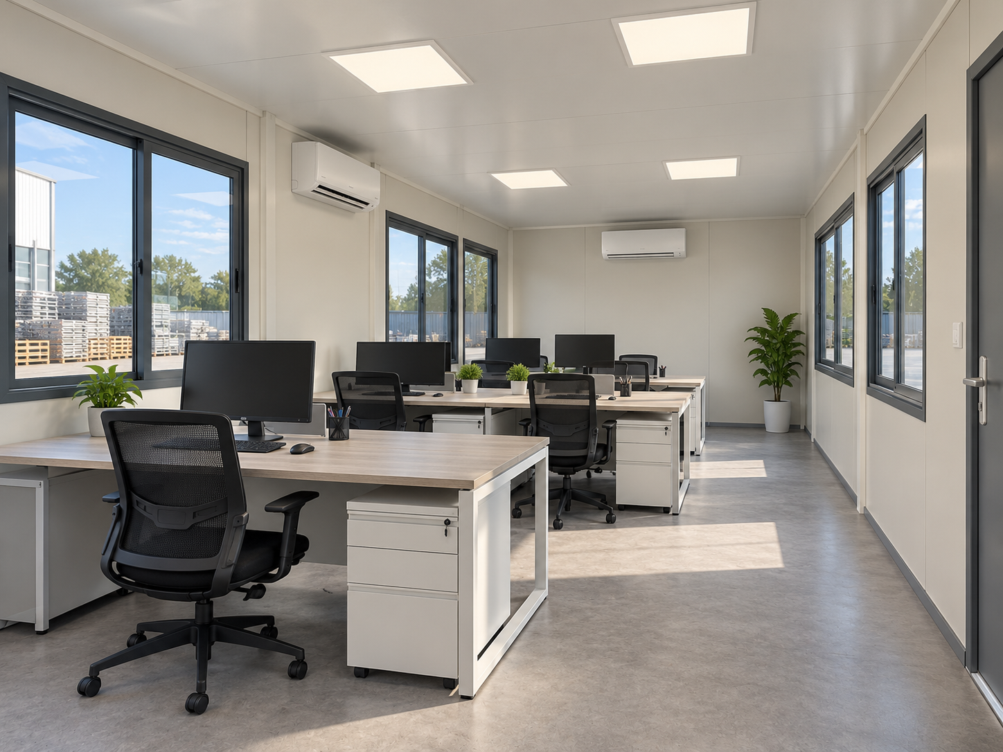 Módulo oficina diáfana 12x2,4 m (40 pies) con 4 ventanas - miniatura 2